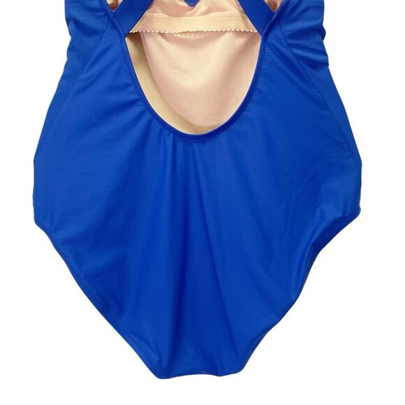 J. Crew Cross Back One Piece Swimsuit Royal Blue Size 8 V-Neck Plunge Low Back - Picture 9 of 13